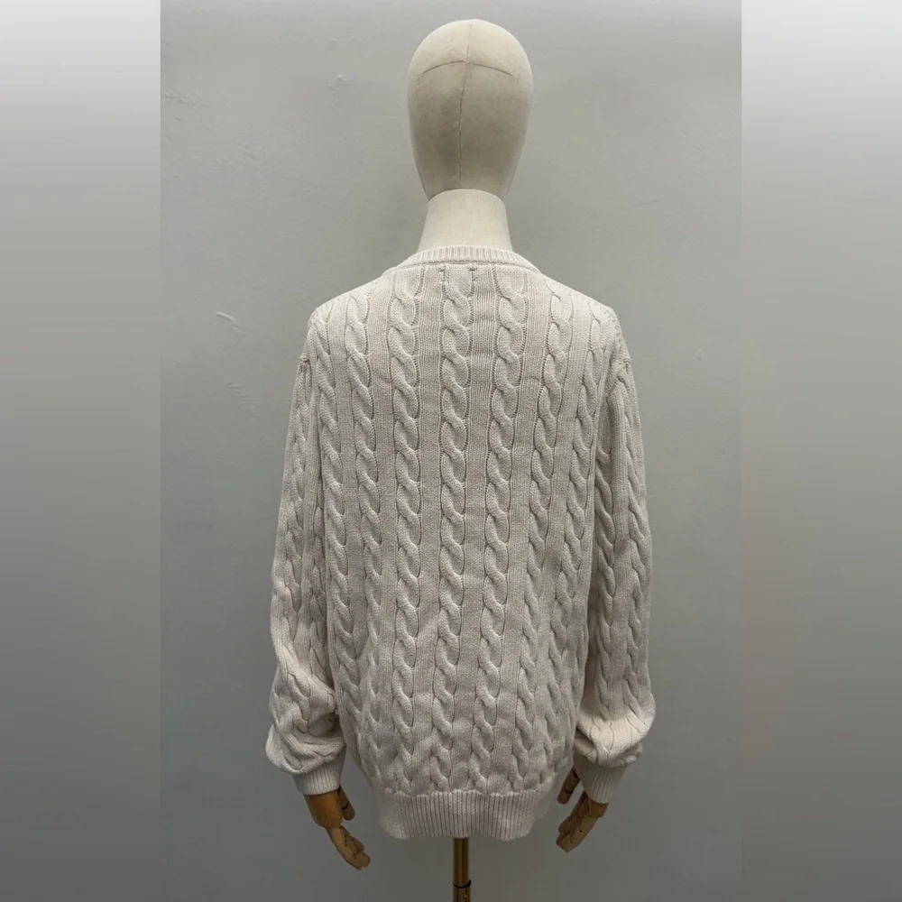 J.Crew Cable Knit Sweater Cream Ivory 100% Cotton Long Sleeve Size L